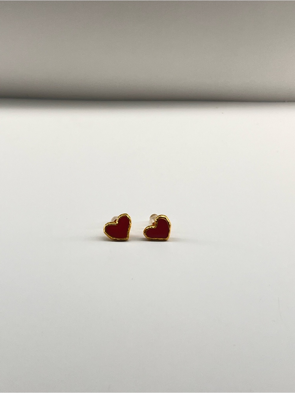 Gold-Trim Red Heart Stud Earrings